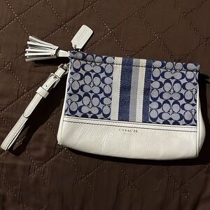 Coach Stripe Leather Wristlet Pouch Wallet Clutch